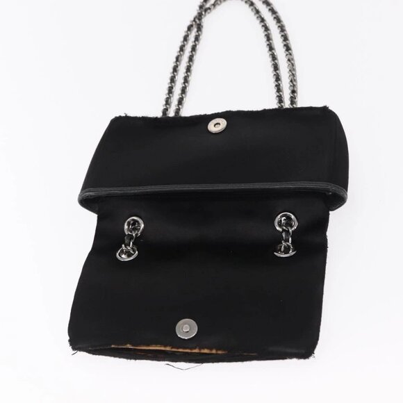 CHANEL Matelasse Chain Shoulder Bag Satin Black Silver CC Auth 157278 - Picture 12 of 16